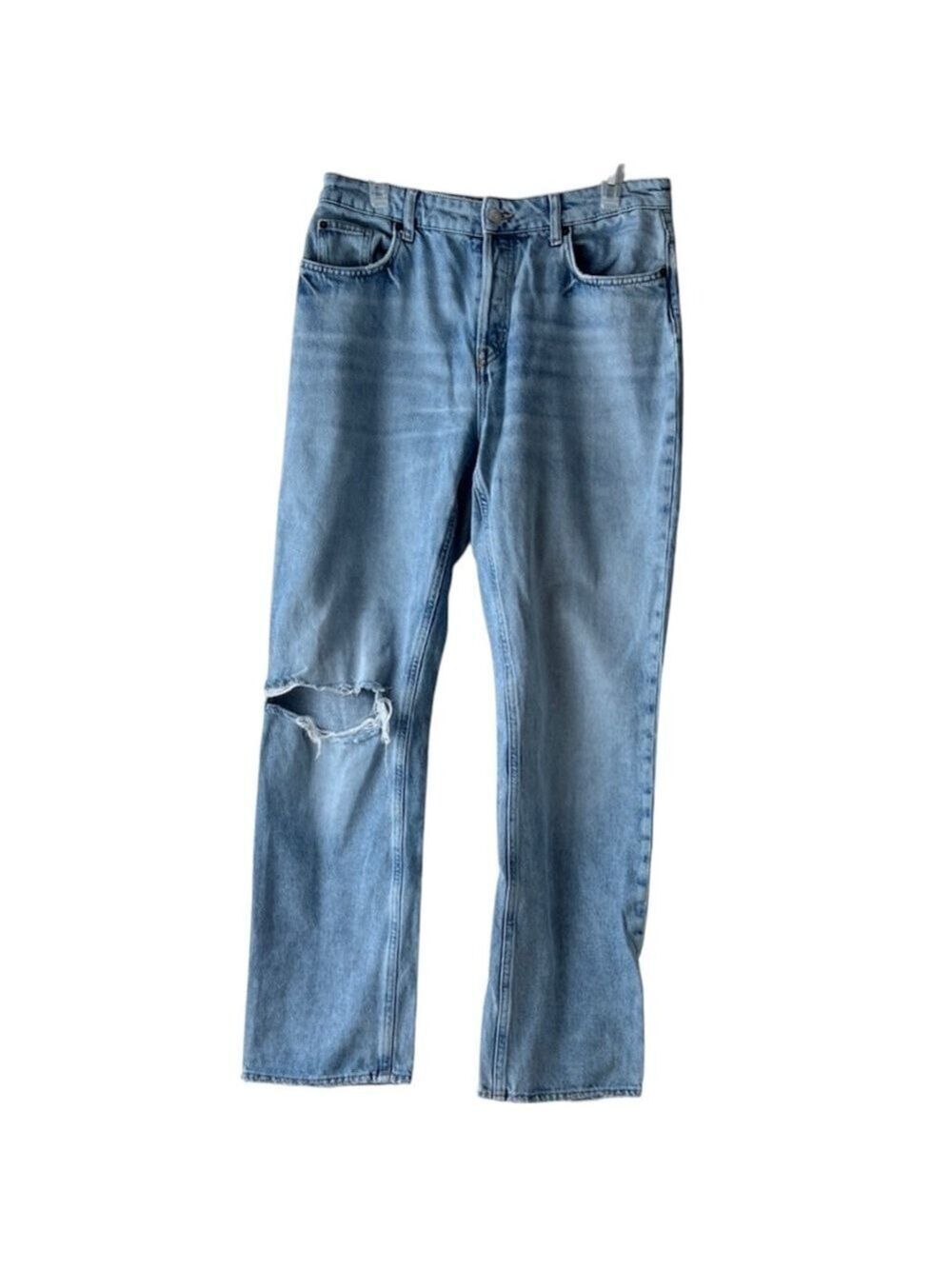 H&M Straight High Rise Frayed Jeans Size 10